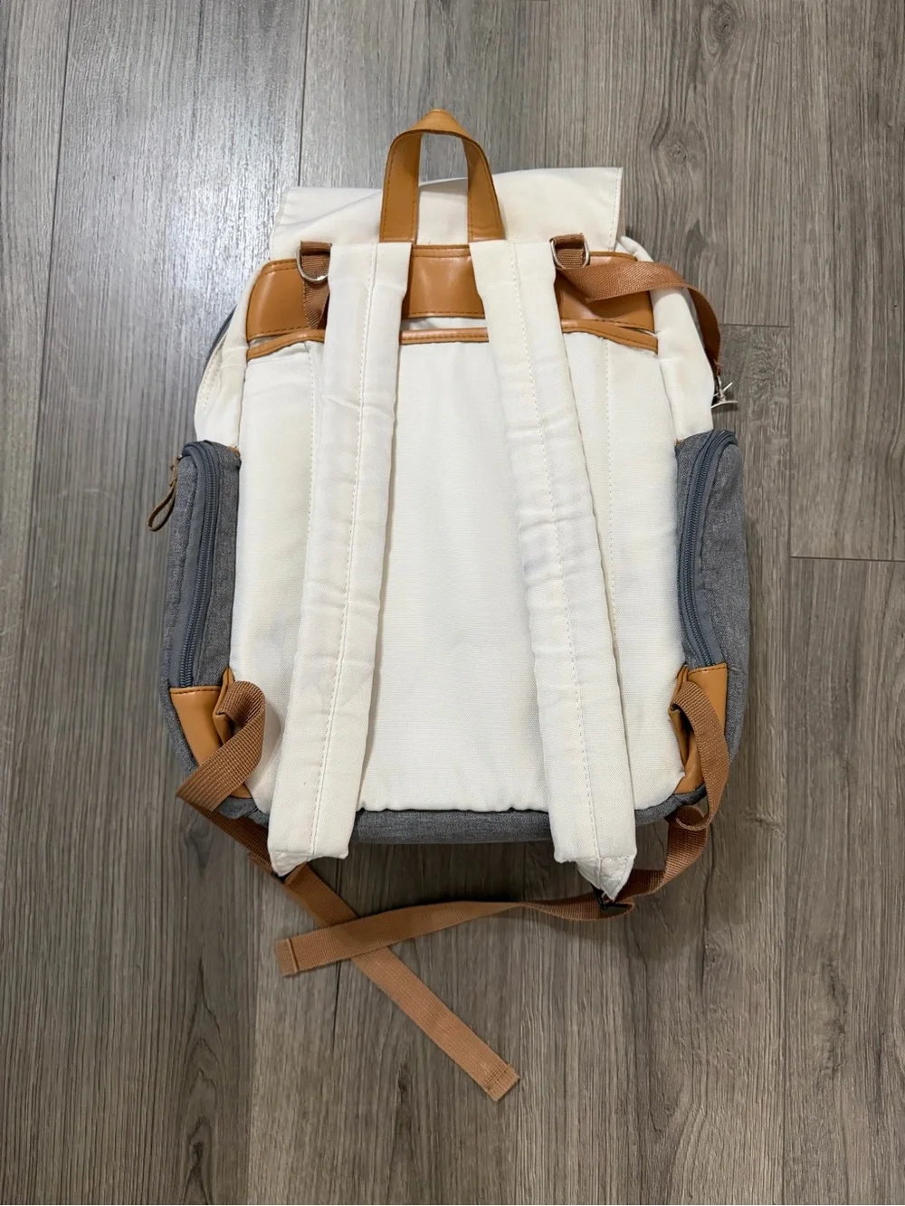 Canvas Two-Tone Gray & Cream Backpack with Tan Accents